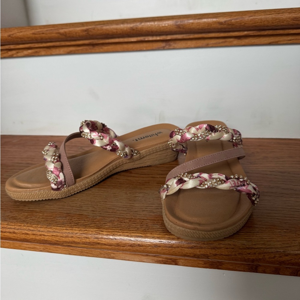 Braided Jewel Slide Sandals - Pink & Cream